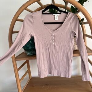 H&M Mauve Long Sleeve Henley Top